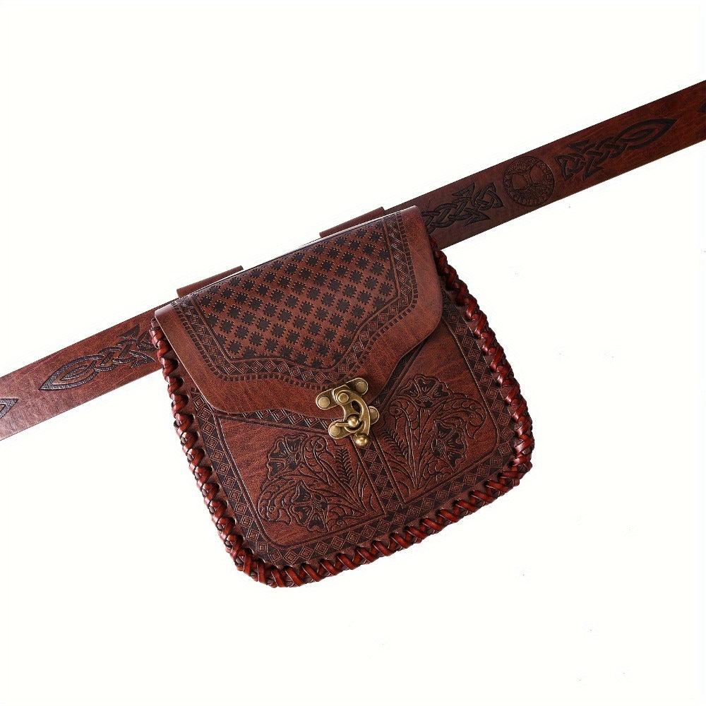 Dragon Embossed Faux Leather Waist Bag, Medieval Viking Norse Style Belt Pouch, Coin Purse Hip Bag for Renaissance Faire