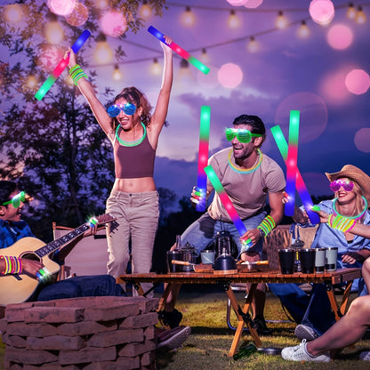 LED Glow Sticks Party Set, Foam Glow Sticks with 3 Light Modes, Glow Glasses, Headbands & Finger Lights for Rave