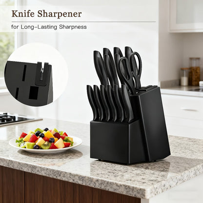 Stainless Steel Kitchen Knife Set Chef Knife Damascus Black Knife Block for Home Cooking, Dining and Outdoor Meals