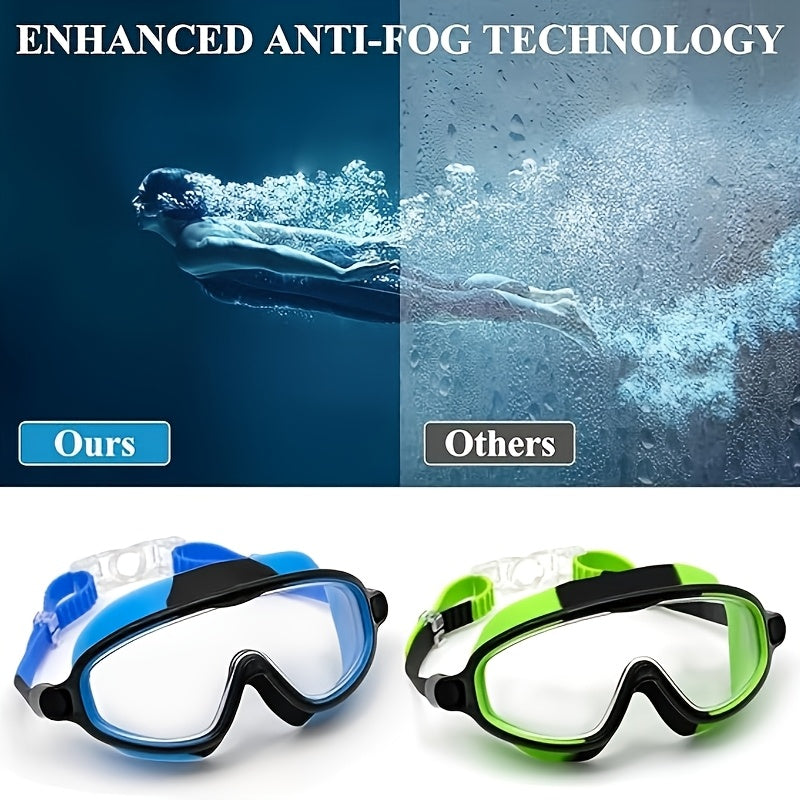 Two-Pack Clear-Lens Swim Goggles with Adjustable Side-Release Straps, Earplugs and Nose Clips