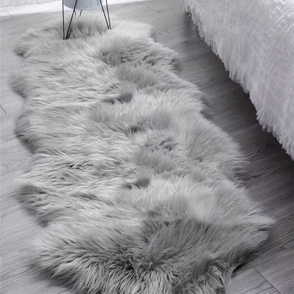 Area Rug, Wavy-Edge Imitation Plush Accent Carpet in White, Gray or Khaki with Three Size Options