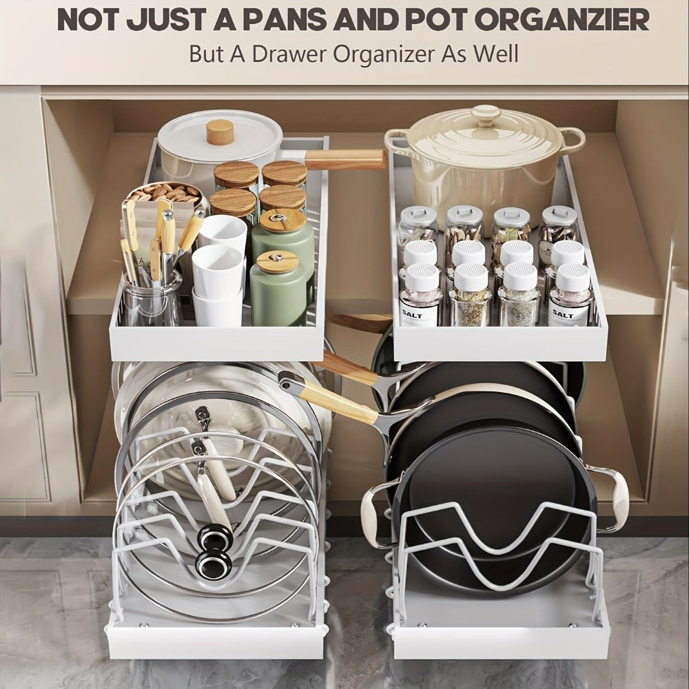 Pull-Out Pot and Pan Lid Rack Cabinet Sliding Storage Organizer – Kitchen Cabinet Slide-Out Box with 8/16 Adjustable Dividers for Lids