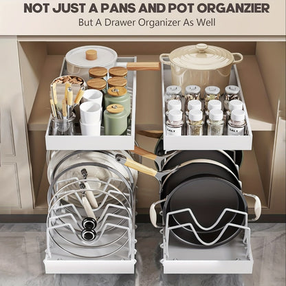 Pull-Out Pot and Pan Lid Rack Cabinet Sliding Storage Organizer – Kitchen Cabinet Slide-Out Box with 8/16 Adjustable Dividers for Lids