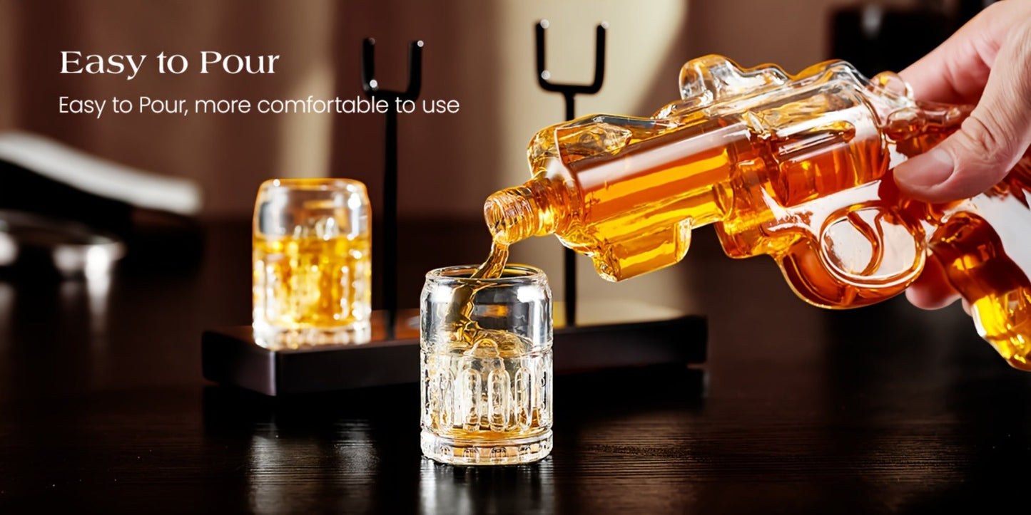 Pistol Whiskey Decanter Set with 2 Shot Glasses, Cool Liquor Dispenser Gift for Him, Husband, Dad