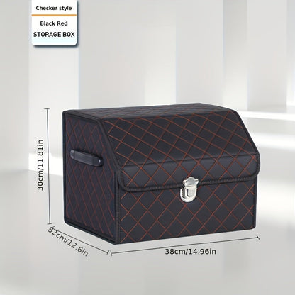 Car Trunk Organizer, Foldable PU Leather Lidded Box in Two Sizes with Lock-Style Closure and Three Color Options