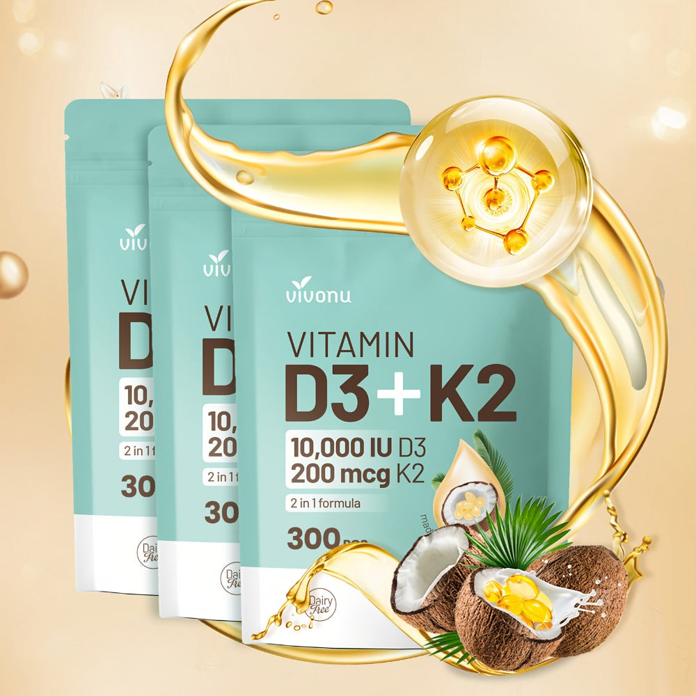 Vitamin D3 K2 Softgels with Coconut Oil, 2-in-1 Premium Bone, Heart & Immune Support Formula for Women & Men