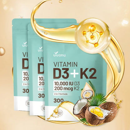 Vitamin D3 K2 Softgels with Coconut Oil, 2-in-1 Premium Bone, Heart & Immune Support Formula for Women & Men