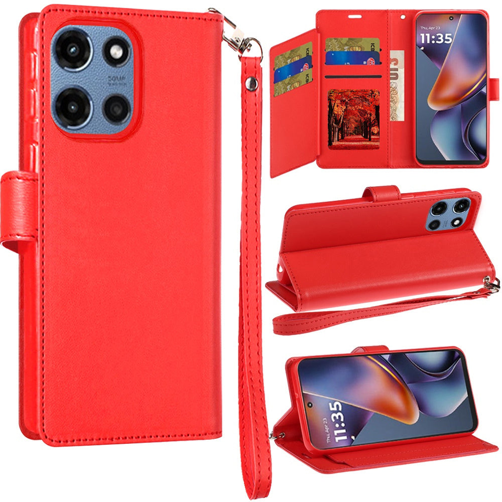 Moto G 5G 2025 Wallet Case PU Leather Folio with 5 Card Slots Cash Pocket Magnetic Closure Kickstand for Motorola Moto G 5G 2025