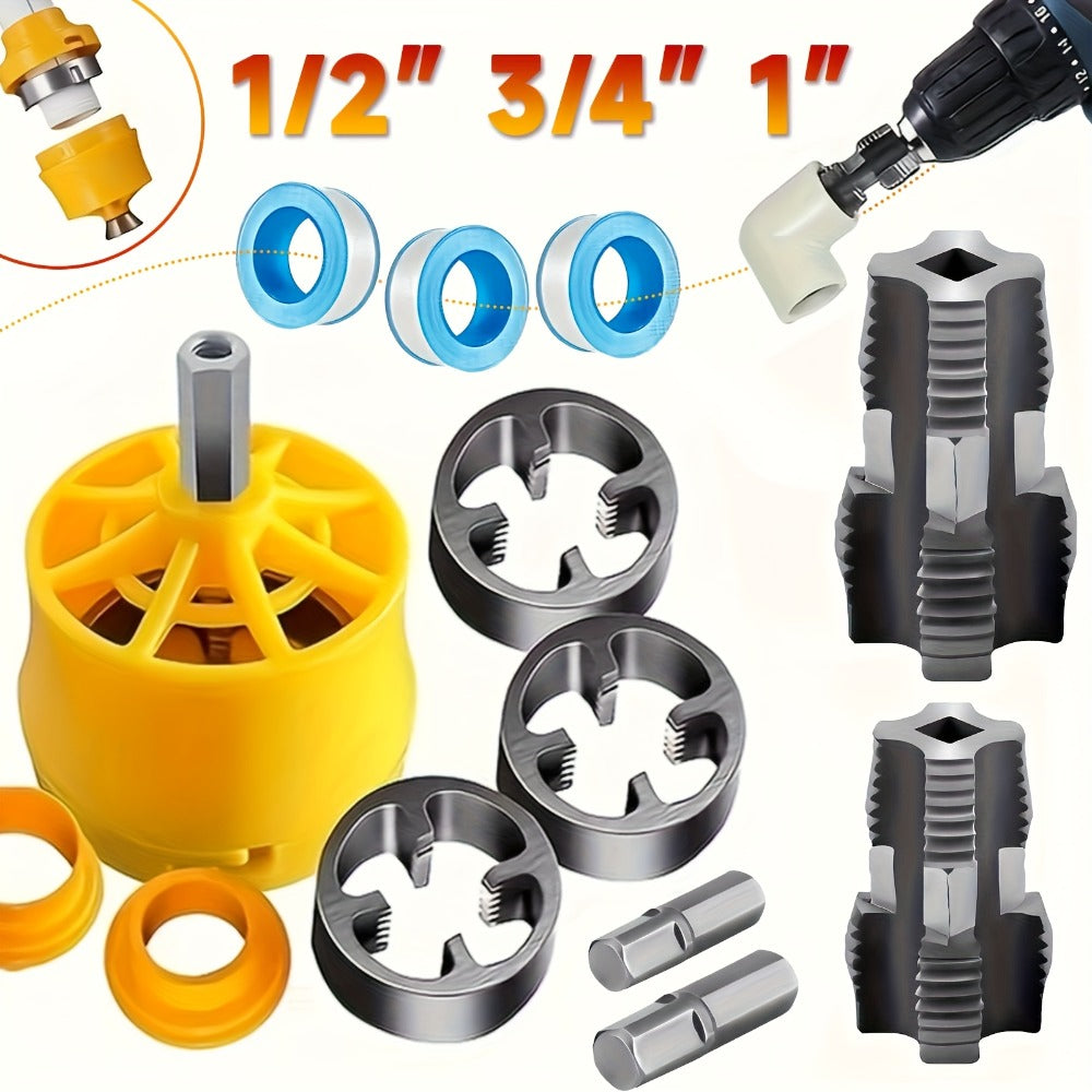 Pipe Threading Set 9 & 13-Piece, Power Drill Water Pipe Thread Dies for 1/2", 3/4" & 1" Inside & Outside Threading