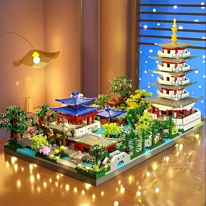 Hangzhou West Lake Building Blocks Set 3282 Pcs – Miniature Chinese Architecture Model Pagoda Cherry Blossom Collectible Landscape Display