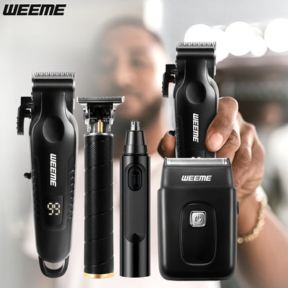 Mens Grooming Kit with Nose Hair Trimmer Electric Shaver WEEME 826 USB Rechargeable LCD Display – Complete Shaving Trimming Set Gift for Dad