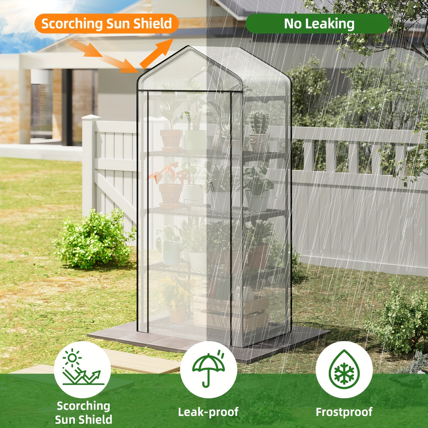 Garden Greenhouse Shelves 3/4-Layer Iron Frame with Durable PE Cover, Portable Indoor Outdoor Plant Greenhouse for Seedlings