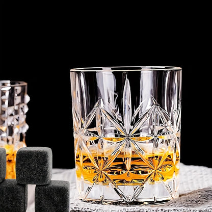 Whiskey Glasses Set of 6 - FBL&HM Crystal Old Fashioned Cocktail Glasses, 10oz Oval Stripe Bar Tumbler for Bourbon