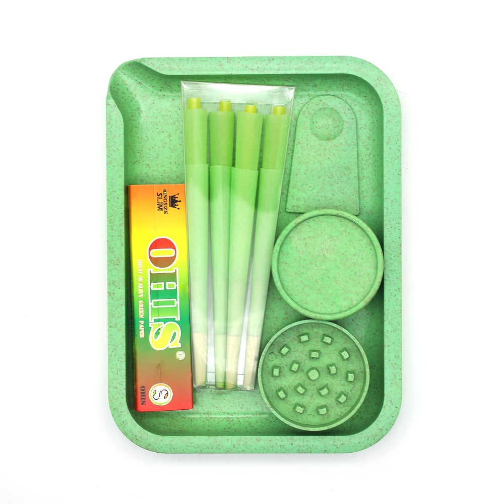 Smoking Set with Double-Layer Grinder, Rolling Paper, 8 Pre-Rolled Cones & Rolling Tray - Complete Starter Kit