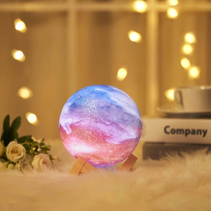 3D Moon Lamp 16 Colors LED Night Light with Remote Control USB Powered Solid Wood Stand for Entryways, Bedrooms and Living Spaces