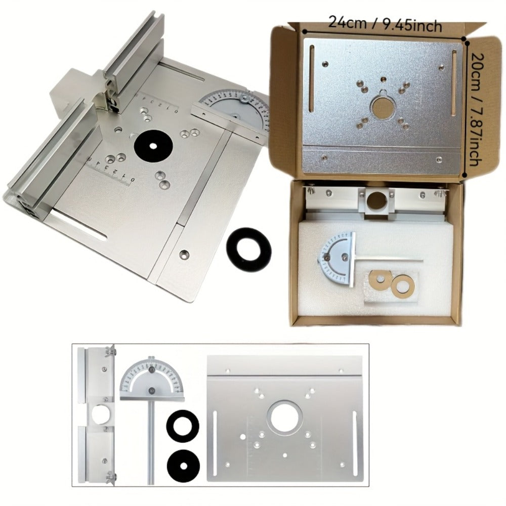 Aluminum Router Table Insert Plate with Fence & Miter Gauge - Precision Woodworking Tool, Dual Function Design