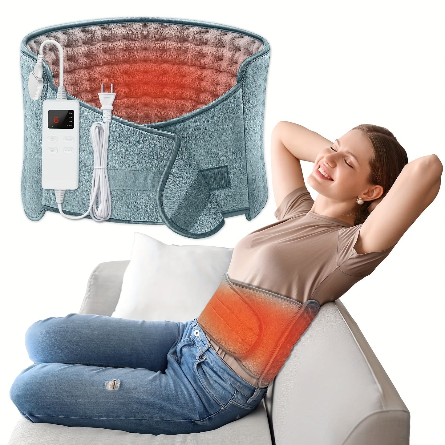 Wraparound Electric Heating Belt with Six Heat Levels, 1–6 Hour Timer and Adjustable Waist Straps in Gray or Purple