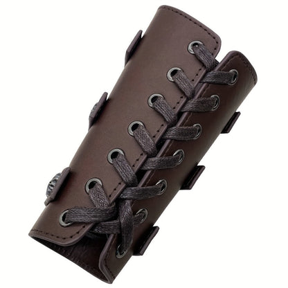 Viking Medieval Leather Arm Guards Bracers – PU Leather Knight Gauntlets Adjustable Metal Buckles Rivets for Men Women Halloween Cosplay