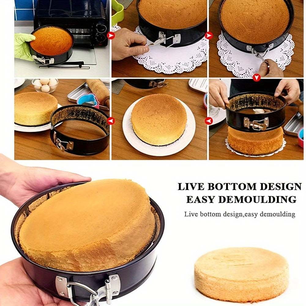 Removable Bottom Cake Pan Set, Nonstick Carbon Steel Round & Heart Shaped Springform Baking Pans