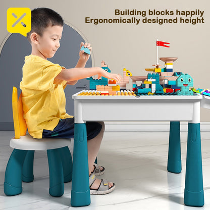 Kids Activity Table Building Blocks LEGO Compatible Play Table for Toddlers, Durable ABS Plastic Space-Saving Corner Design