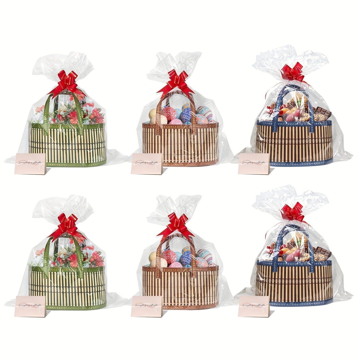Bamboo Storage Baskets 6-Pack in Oval or Round Shapes with Nine Color and Shape Options for Home Organization