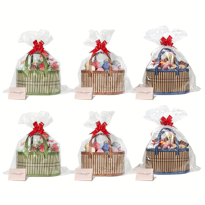 Bamboo Storage Baskets 6-Pack in Oval or Round Shapes with Nine Color and Shape Options for Home Organization
