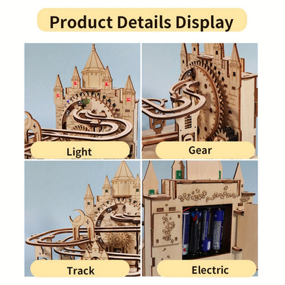 Electric Marble Run Set 3D Handmade Logic Building Construction Puzzle, Educational STEM Toy for Kids Teens Adults