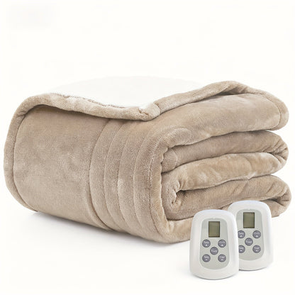 Dual Control Electric Heated Blanket with 10 Heat Levels - Auto Shutoff, Overheat Protection, Fast Heating