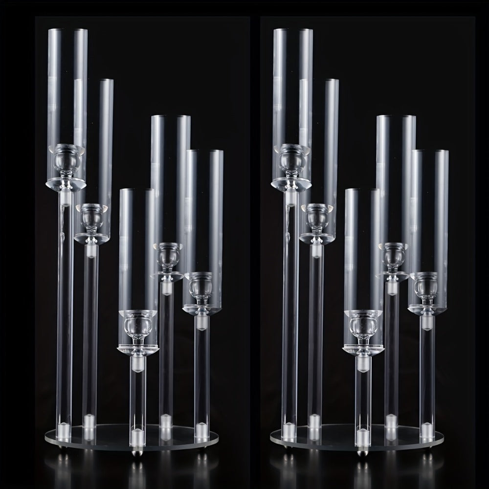 Acrylic Candelabra Candle Holder, Clear Crystal 5-Arm & 6-Arm Taper Candlestick Holders for Wedding Centerpiece