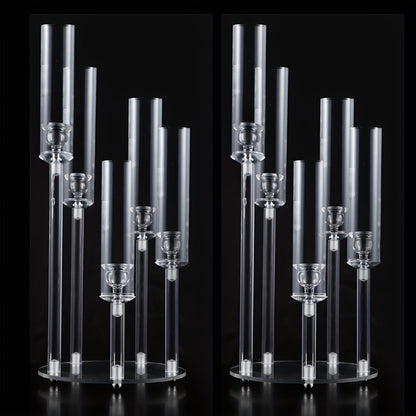 Acrylic Candelabra Candle Holder, Clear Crystal 5-Arm & 6-Arm Taper Candlestick Holders for Wedding Centerpiece
