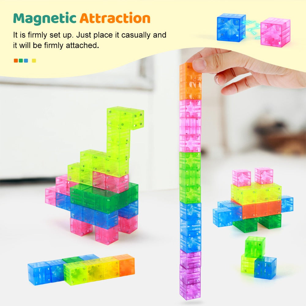 Magnetic Building Blocks 100pcs Colorful Transparent Cube Construction Set, Creative STEM Physics Learning Toy for Boys & Girls
