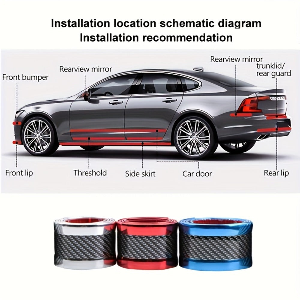 Car Door Guard Scratch Protector 2pcs Carbon Fiber Design – Anti-Scratch Strip for Rearview Mirror & Bumper, Universal Fit in Blue Red Gray