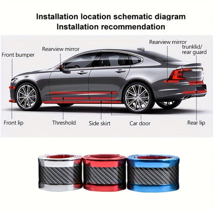 Car Door Guard Scratch Protector 2pcs Carbon Fiber Design – Anti-Scratch Strip for Rearview Mirror & Bumper, Universal Fit in Blue Red Gray