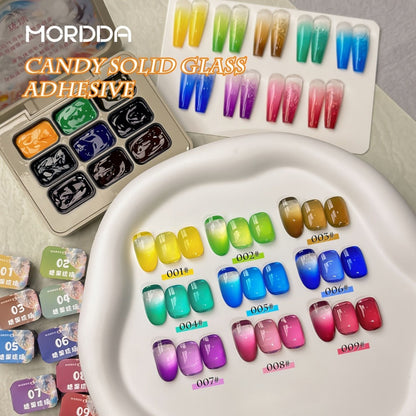 Gel Nail Polish 9-Color Candy-Glass Set with Translucent Gradient Finish and Fall-Winter Shade Palette for Nail Art