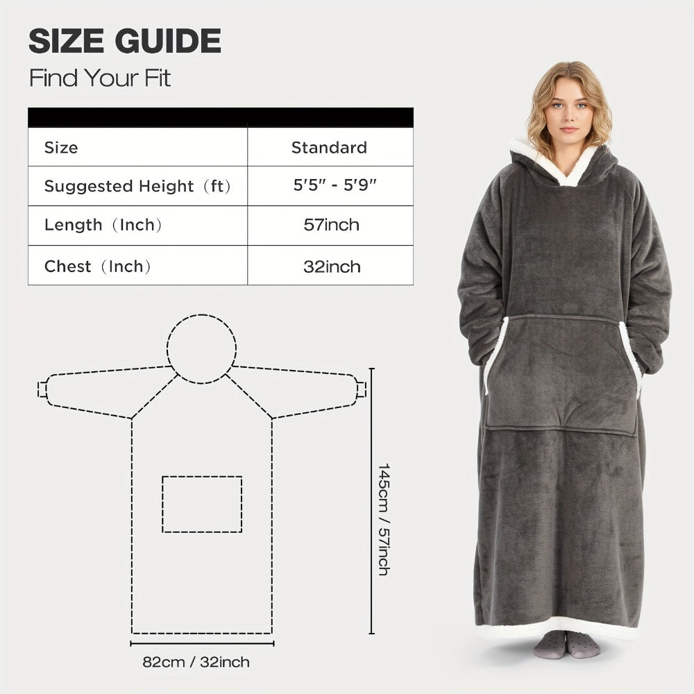 Wearable Blanket Hoodie – Oversized Extra-Long Ultra-Soft Acrylic Hooded Blanket for Adults, Warm Cozy TV Watching Winter Gift for Christmas