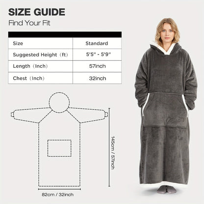 Wearable Blanket Hoodie – Oversized Extra-Long Ultra-Soft Acrylic Hooded Blanket for Adults, Warm Cozy TV Watching Winter Gift for Christmas