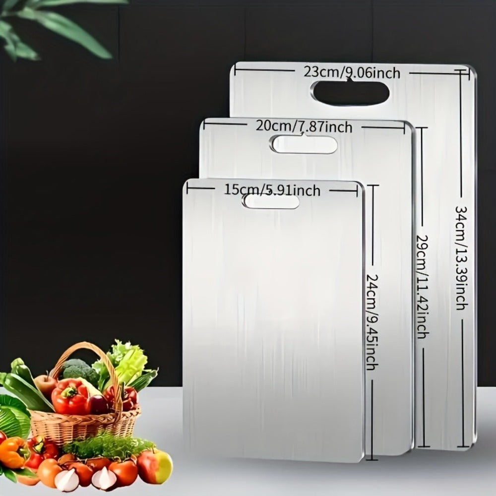 Cutting Board Three-Piece Titanium Set with Large, Medium and Small Handle Boards for Double-Sided Prep