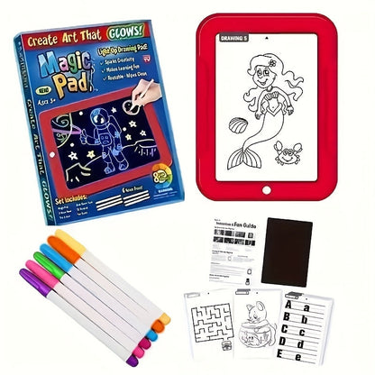 Light Up Drawing Board for Kids LED Doodle Art Set with Colorful Markers & 30 Cards Ages 3-8, Battery-Powered Glow Writing Board