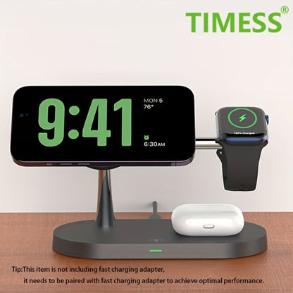 Wireless Charging Station, 3-in-1 Magnetic Stand with QC3.0 Adapter, Clock Display and White or Black Options