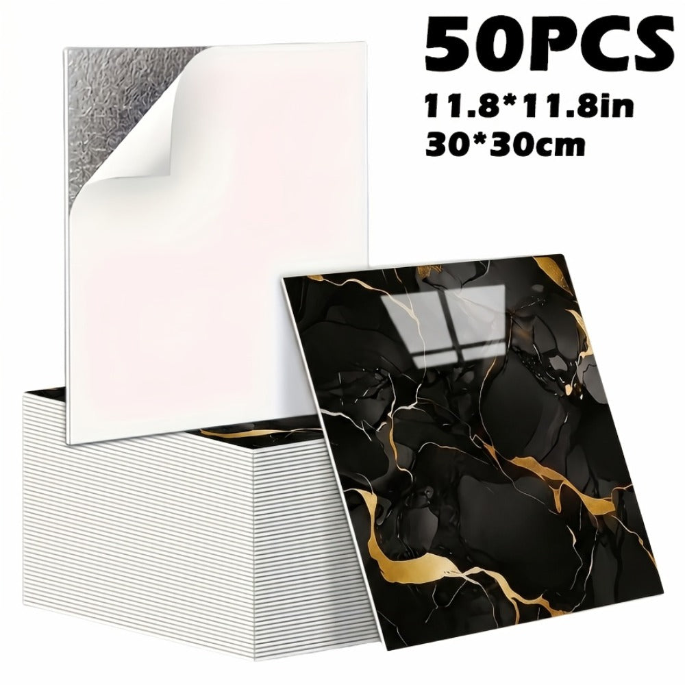 Peel and Stick Wall Tiles 50/100pcs – PVC Marble Self-Adhesive Vinyl Panels for Bathroom Shower Kitchen Living Room TV Backdrop