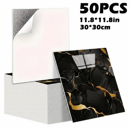 Peel and Stick Wall Tiles 50/100pcs – PVC Marble Self-Adhesive Vinyl Panels for Bathroom Shower Kitchen Living Room TV Backdrop