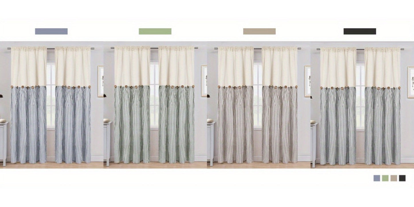 Semi Sheer Curtains Bohemian Linen Cotton Patchwork Grommet Top Window Drapes for Bedroom Living Room Kitchen Bathroom Cafe