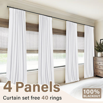 100% Blackout Curtains 4 Panels Faux Linen Textured Thermal Insulated Drapes – Room Darkening Window Curtains for Living Room Bedroom