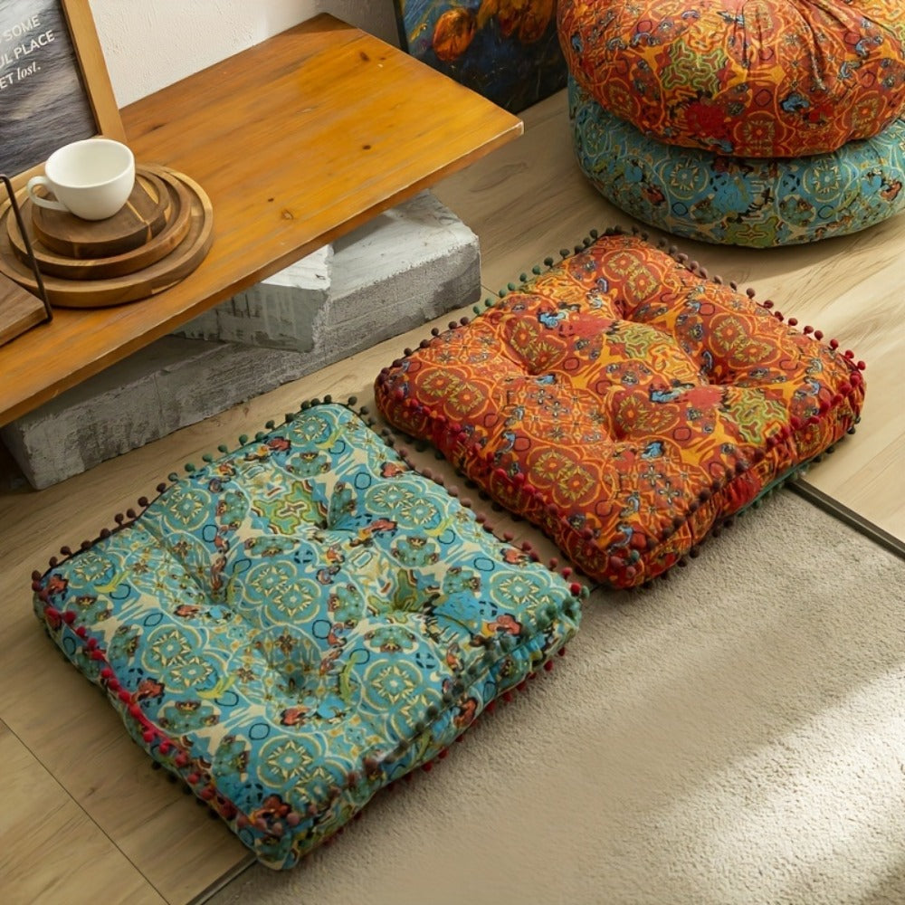 Moroccan Boho Chair Cushion Seat Pad with Cover Fiberfill Stuffed Bohemian Floor Cushion for Entryways, Bedrooms and Living Spaces