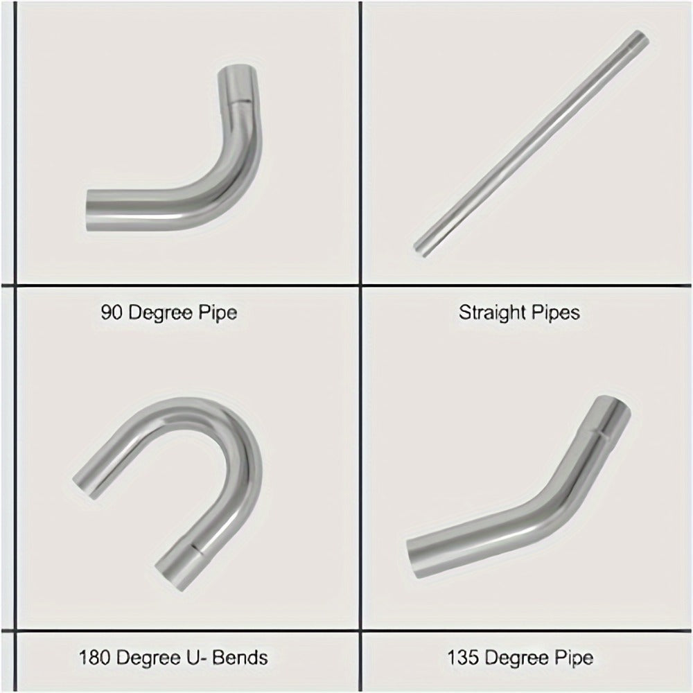 2.5 Inch Exhaust Pipe Kit Mandrel Bend – 8pcs Universal Mild Steel 16 Gauge Tubing with 90° 45° U-Bend & Straight Pipes for Custom Exhaust