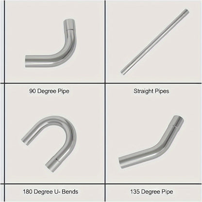 2.5 Inch Exhaust Pipe Kit Mandrel Bend – 8pcs Universal Mild Steel 16 Gauge Tubing with 90° 45° U-Bend & Straight Pipes for Custom Exhaust