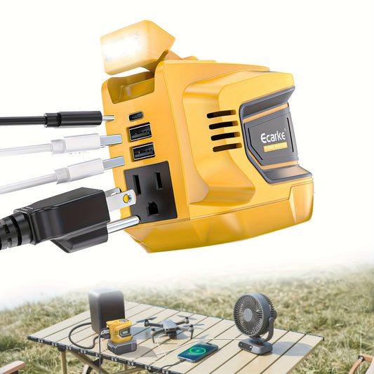 Battery Inverter for Dewalt 20V & 18V - 200W/350W/550W DC to AC 110V, USB, Type-C & AC Outlet, LED Work Light