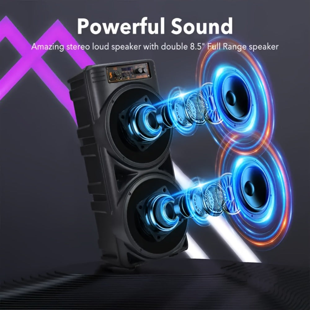 Dual 8.5" Subwoofer Party Speaker 6000W with RGB Lights | Portable Wireless Bluetooth 5.0, TWS Stereo Pairing, FM Radio, Built-in Mic