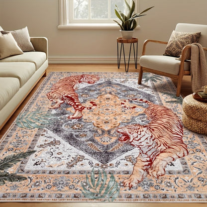 Area Rug, Tiger and Jungle Forest Print Ultra-Thin Indoor Carpet in Three Colors with Machine-Wash Care