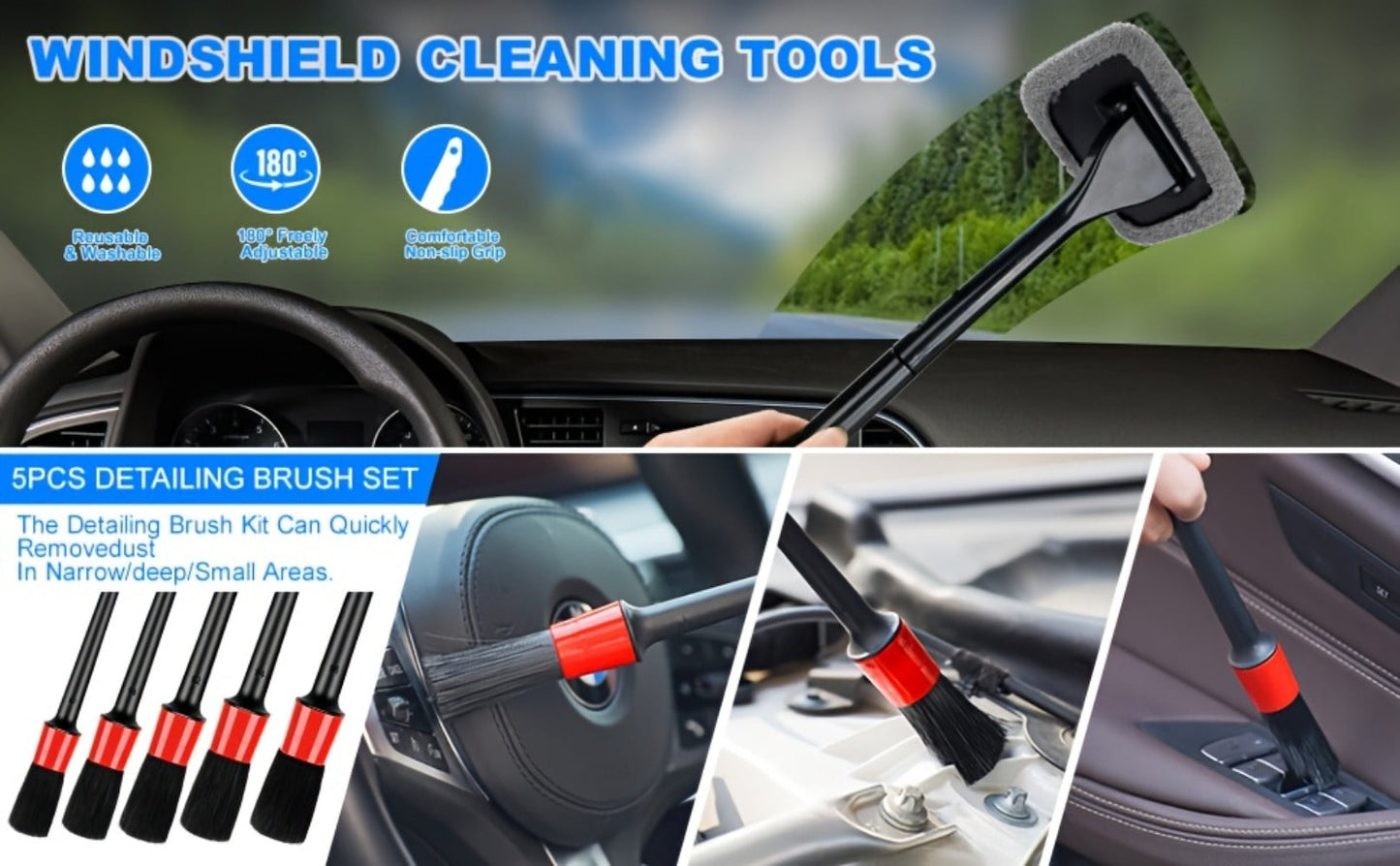 Car Cleaning Kit in 19 or 41-Piece Options with Brushes, Towels, Bucket and Selected Vacuum Tools